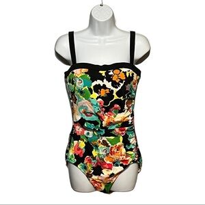 Rose Marie Reid One-Piece Swimsuit Floral Multi-Color Built-In Bra Size 12